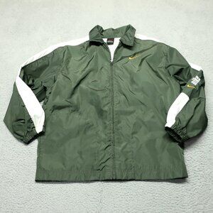 Nike Windbreaker Jacket Women 14 48x26 Green White Stripe Relax Full Zip Outdoor